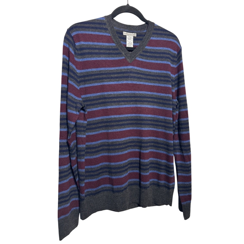 GAP Italian‎ Merino Wool Long Sleeve Sweater Burgundy Blue Gray Size Medium NWT